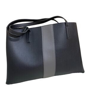 VINCE CAMUTO "LUCK" Large Slim Black Vegan Leather Minimalist File Tote